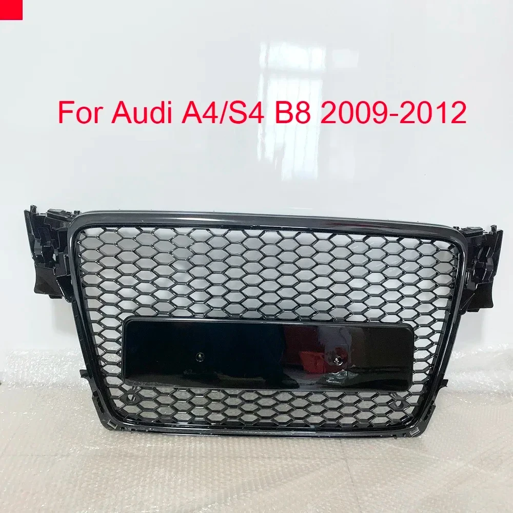 

Front Sport Hex Mesh Honeycomb Hood Grill Gloss Black for Audi A4/S4 B8 2009 2010 2011 2012 for RS4 Style Without Emblem