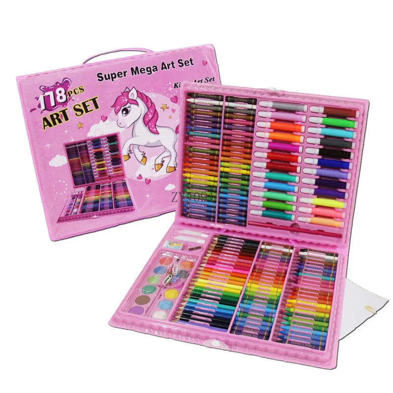 هدية 178 قطعة مجموعة رسم تلوين عصا شمع قلم ألوان مائية صندوق هدايا قلم ملون للطلاب #4