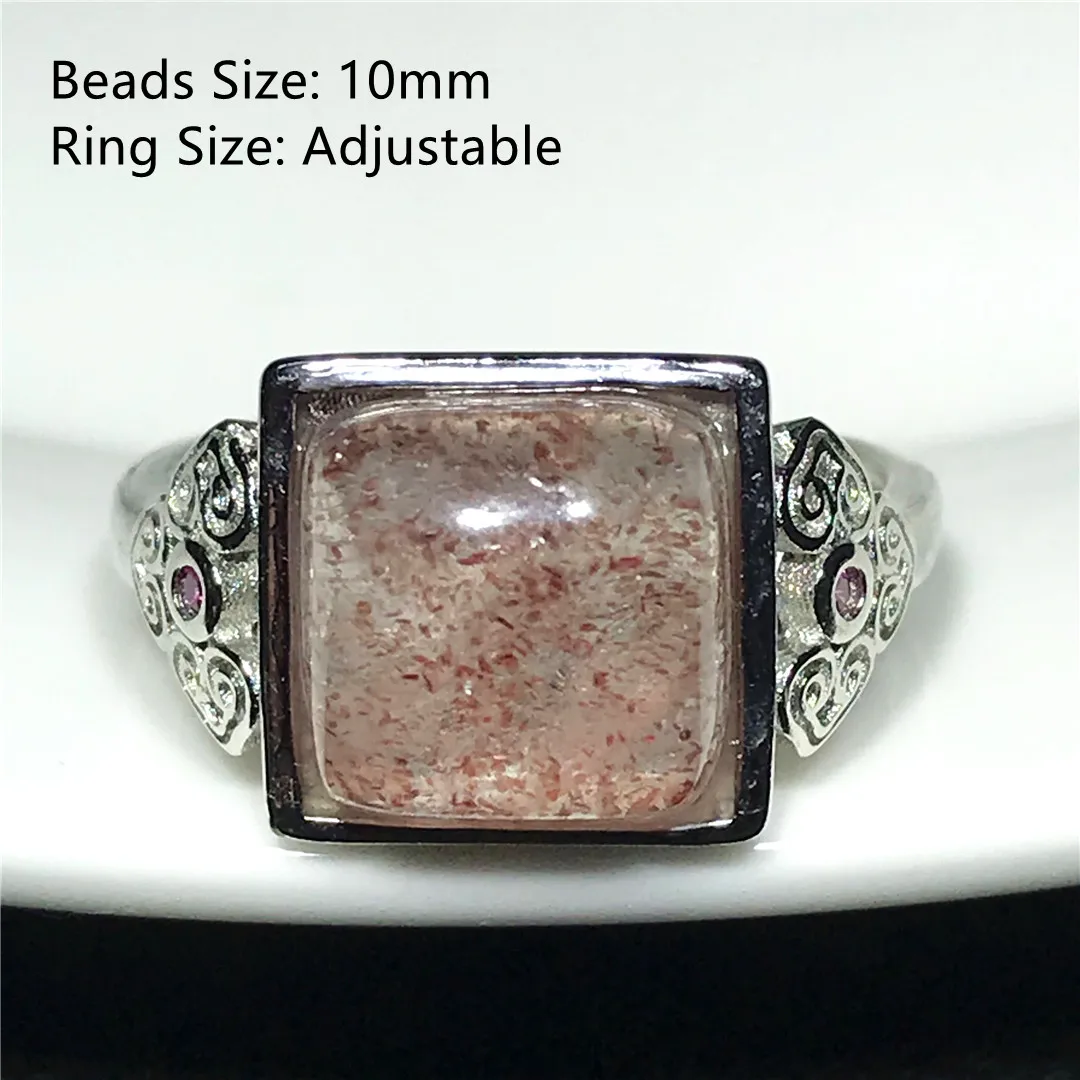 

Natural Strawberry Quartz Ring Jewelry For Woman Lady Man Gift Ice Red Crystal Silver Beads Stone Gemstone Adjustable Ring AAAAA