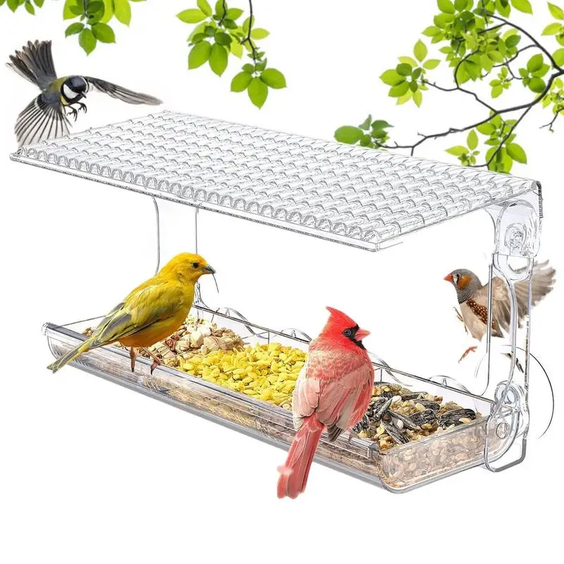 300g Bird Feeder Acrylic Transparent Window Bird Feeder Tray Bird House Pet Feeder Suction Cup Installation House Type Feeder