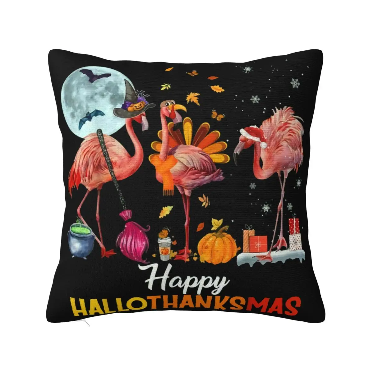 Happy Hallo Thanks Mas Flamingo Moon Pumpkin Halloween Gift Idea New Famous Cartoon Selling Selling Pillow Case