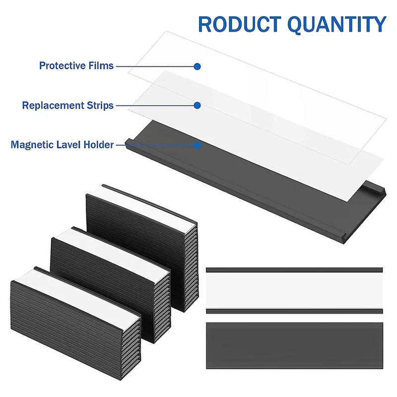 -PQWN 20PCS Magnetic Label Holder C Channel White Paper Cards Protective Film Strong Magnet Mess Free Removable 4X1.57Inch