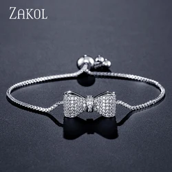 ZAKOL Fashion Bow Zirconia Crystal Regulowana bransoletka i bransoletka dla kobiet Brilliant CZ Party Jewelry