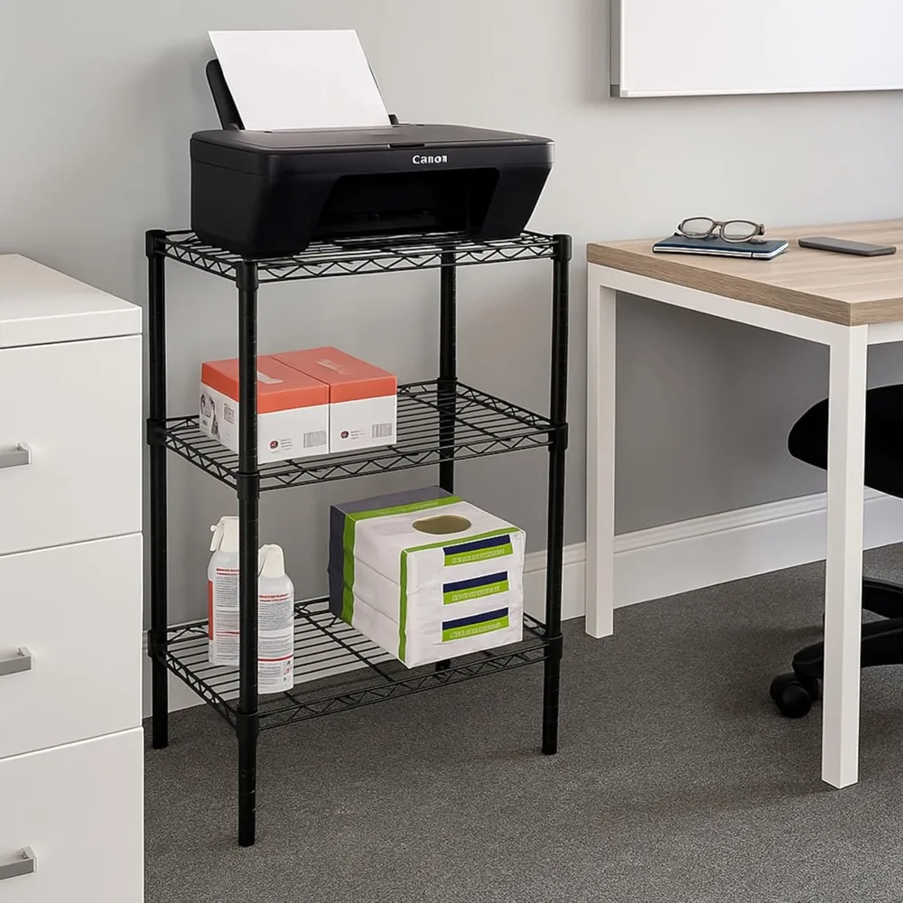 

3-х уровневый сверхмощный регулируемый металлический стеллаж для хранения, вместимость 250 фунтов, черный, 14x24x30 дюймов для организации дома, гаража, кухни