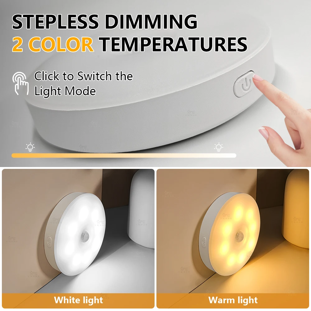 Applique murale LED magnétique avec détecteur de mouvement, Rechargeable par USB C, veilleuse à intensité variable, pour escaliers, chambre à coucher, décoration de la maison