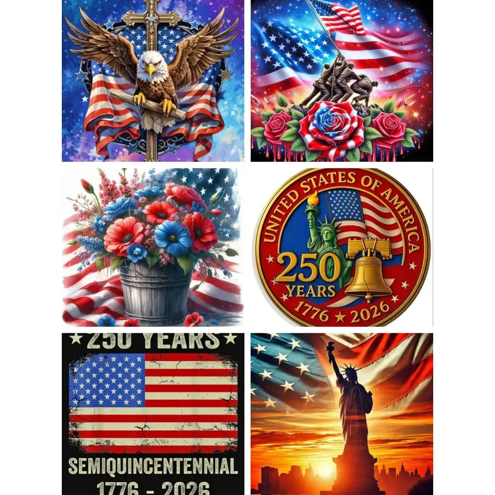 United States 250th Anniversary Celebration Diamond Painting Rhinestones Mosaic Full Square Round Collection Decoration for Home