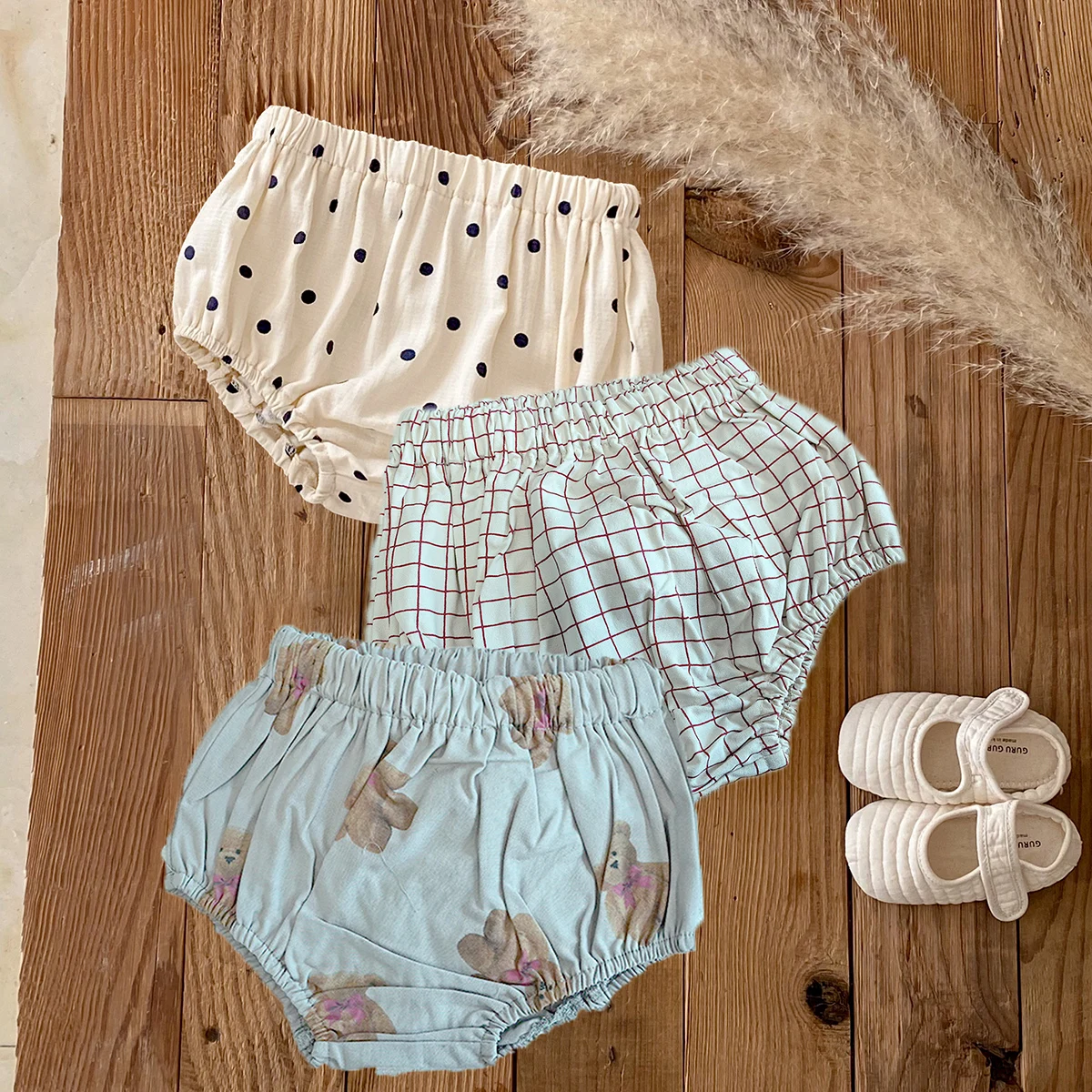 Pantalones Cortos de Verano para Bebés, Niñas y Niños, de Algodón Transpirable, Cubrepañales, con Estampado de Puntos y Cuadros, Ropa para Recién Nacidos