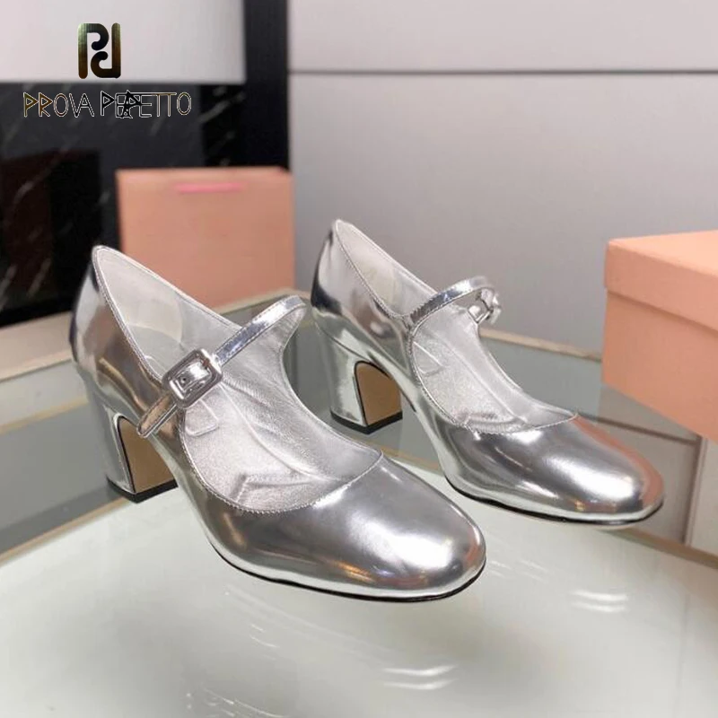

Squared Heel Women Mary Janes Single Shoes Glitter Genuine Leather Top Quality Fashion Round Toe All Match Cute Beautiful Pumps