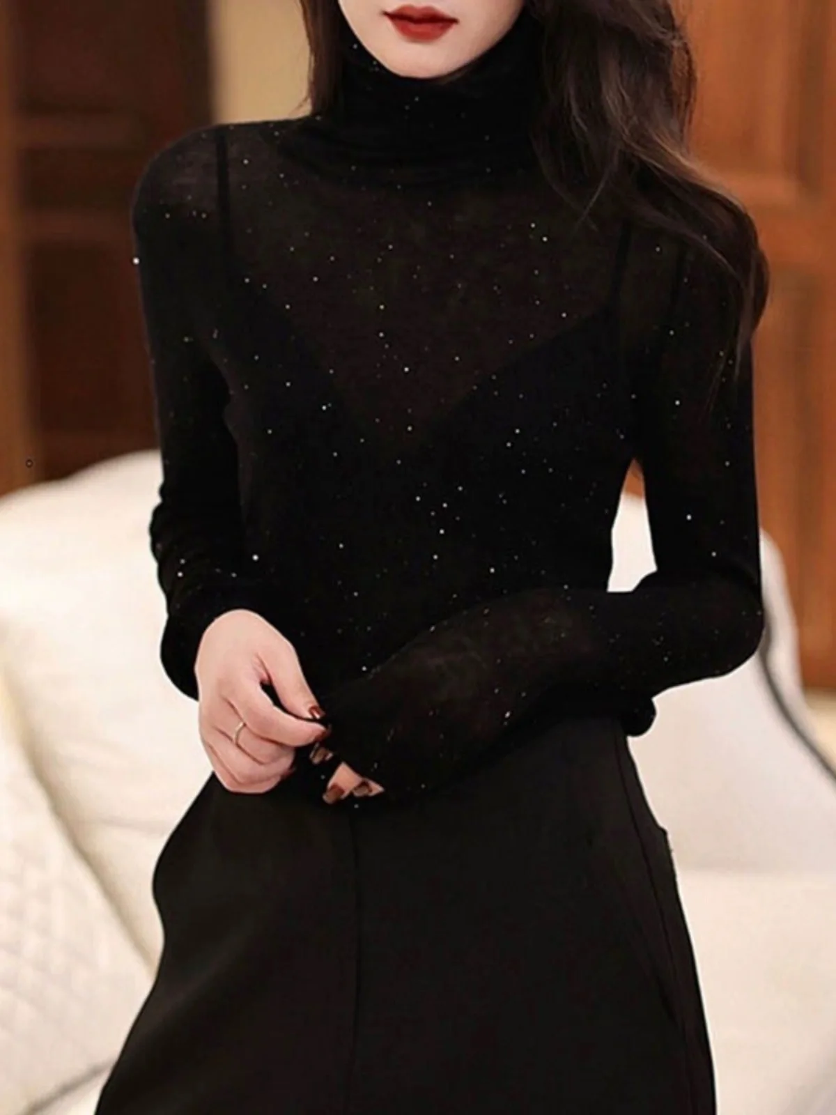

Женский вязаный свитер премиум-класса из шерсти с высоким воротником и бисером, облегающий повседневный высококачественный мягкий модный вязаный базовый свитер