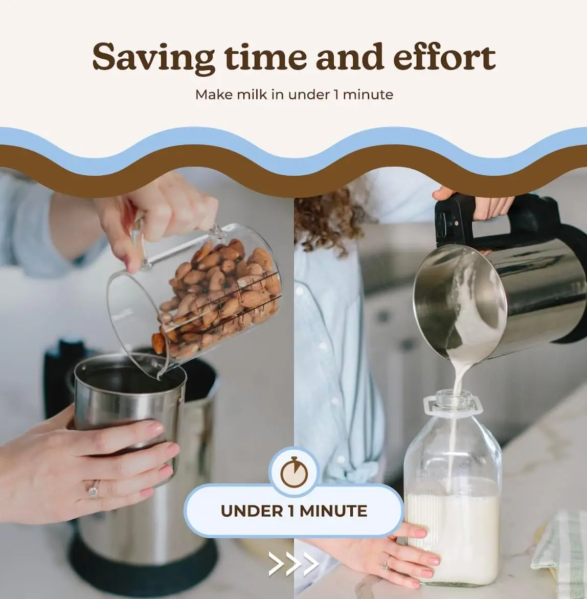 Nut Milk Maker Machine, Plant-Based Milk Maker for Almond, Oat, Cashew, Soy Milk, Stainless Steel, No Straining Needed - Makes 5