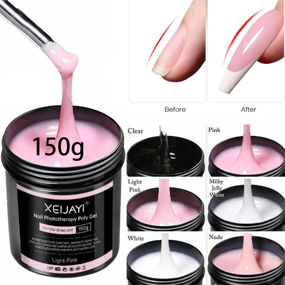 

150ml Poly Nail Gel UV LED Cured Builder Nail Gel Milky Jelly White/Clear/Pink Semi Permanent Builder Gels for Manicure Extensio