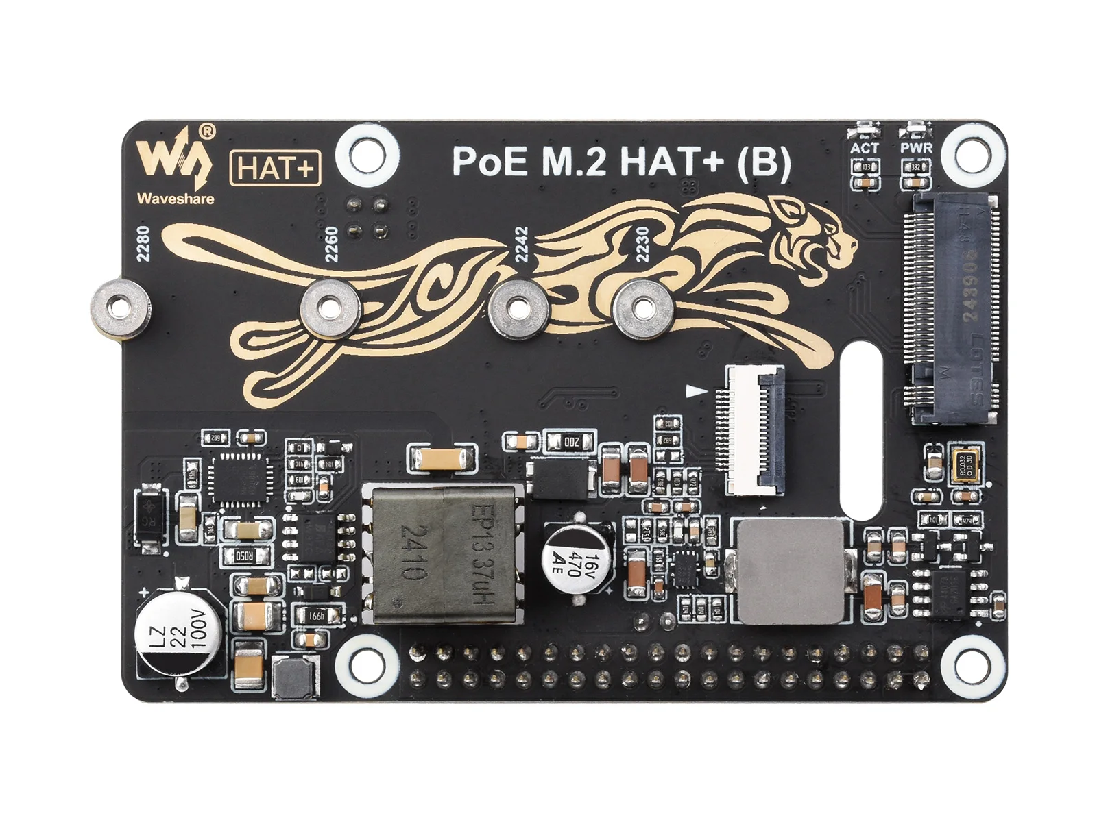 Waveshare PCIe-auf-M2-Adapter mit PoE-Funktion (B) für Raspberry Pi 5, unterstützt NVMe-Protokoll M.2 Solid State Drive High-Speed