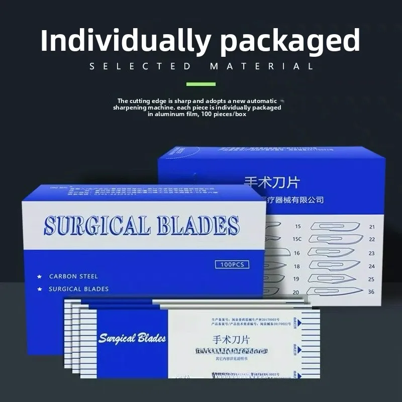 Surgical Blades 100pcs/box Disposable Sterile Carbon Steel Scalpel for Medical Dental Procedures Model Engraving DIY Crafts
