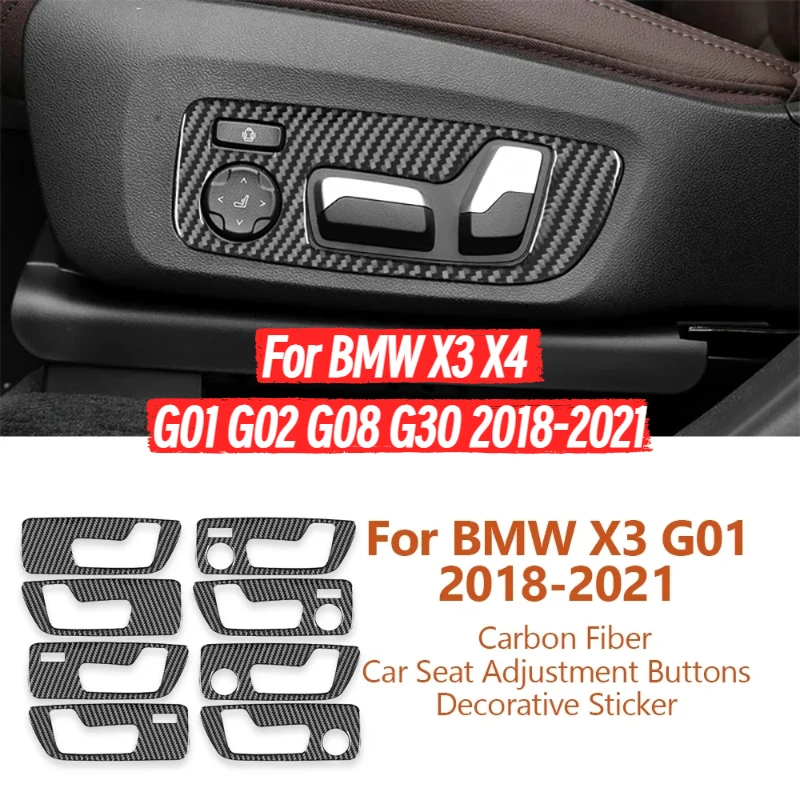 

For BMW X3 X4 G01 G02 G08 G30 2018-2021 Carbon Fiber Car Seat Adjust Button Frame Decorative Stickers Trim Interior Accessories