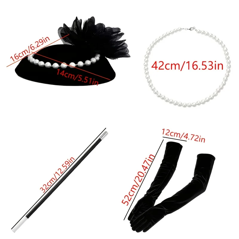 4pcs Elegant Vintage Lady'S Hat Gloves Set  Suitable for Costume Parties Stage Performances Festive Outfits Carnivals Easter
