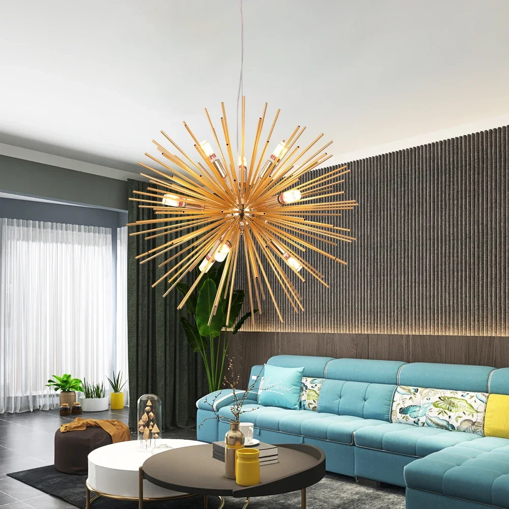 Modern Silver/Gold Dandelion Hedgehog Pendant Light Aluminum Tube Spark Ball Restaurant Pendant Light Room Decor Indoor Lighting