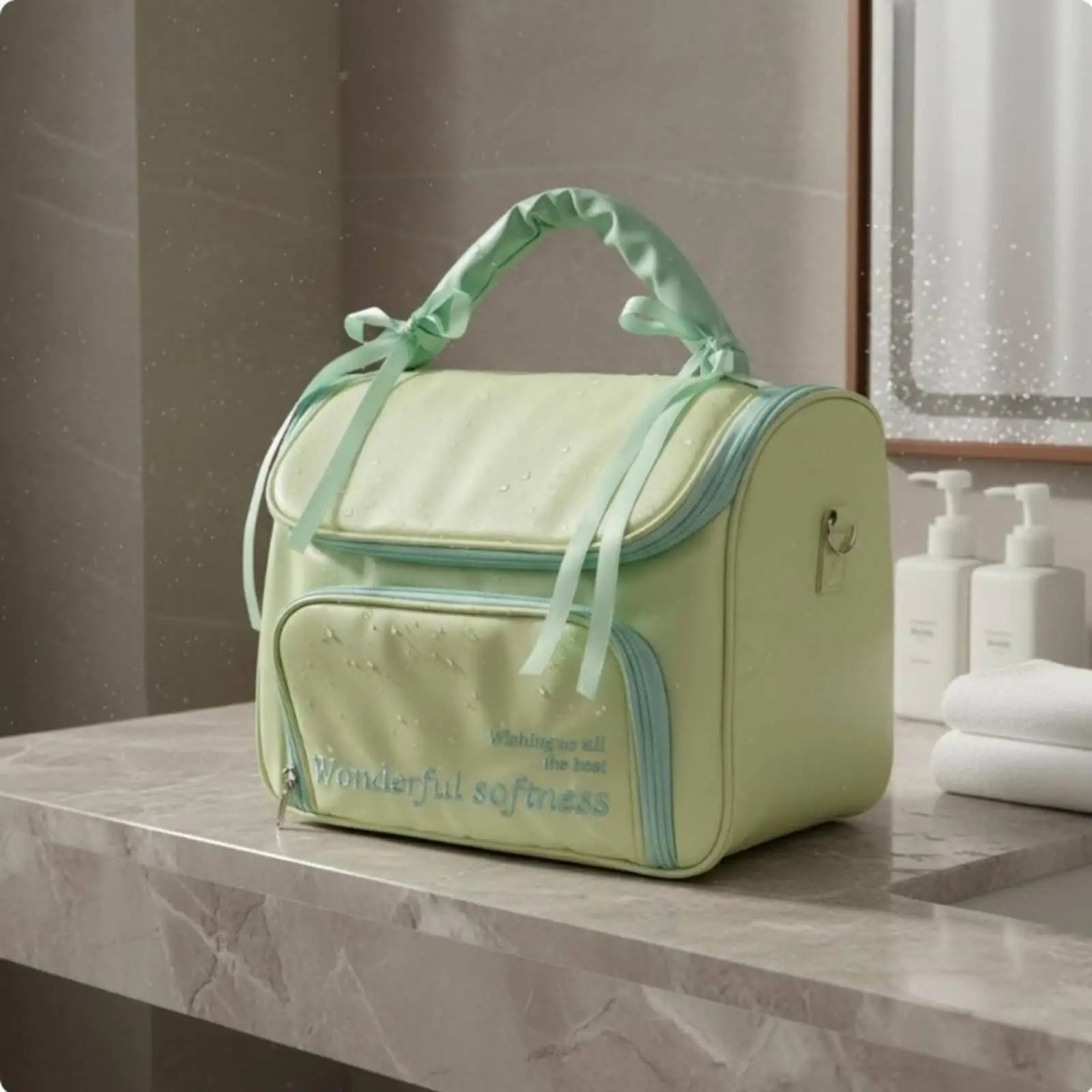 Women Makeup Pouch Elegant PU Leather Cosmetic Bag Large Makeup Case with Visible Mesh Pockets Travel Organizer for Holidays