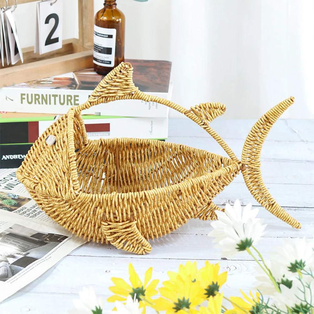 

Creative Woven Cartoon Fish Basket PP PE Material Living Room Decor Fruits Storage Food Container Plastic Table