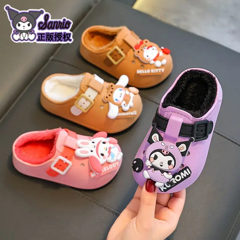 

Hot Sanrio Girl Kuromi Fashion Slippers Student Cartoon Autumn and Winter Child Waterproof Keep Warm Cotton Slippers New Style