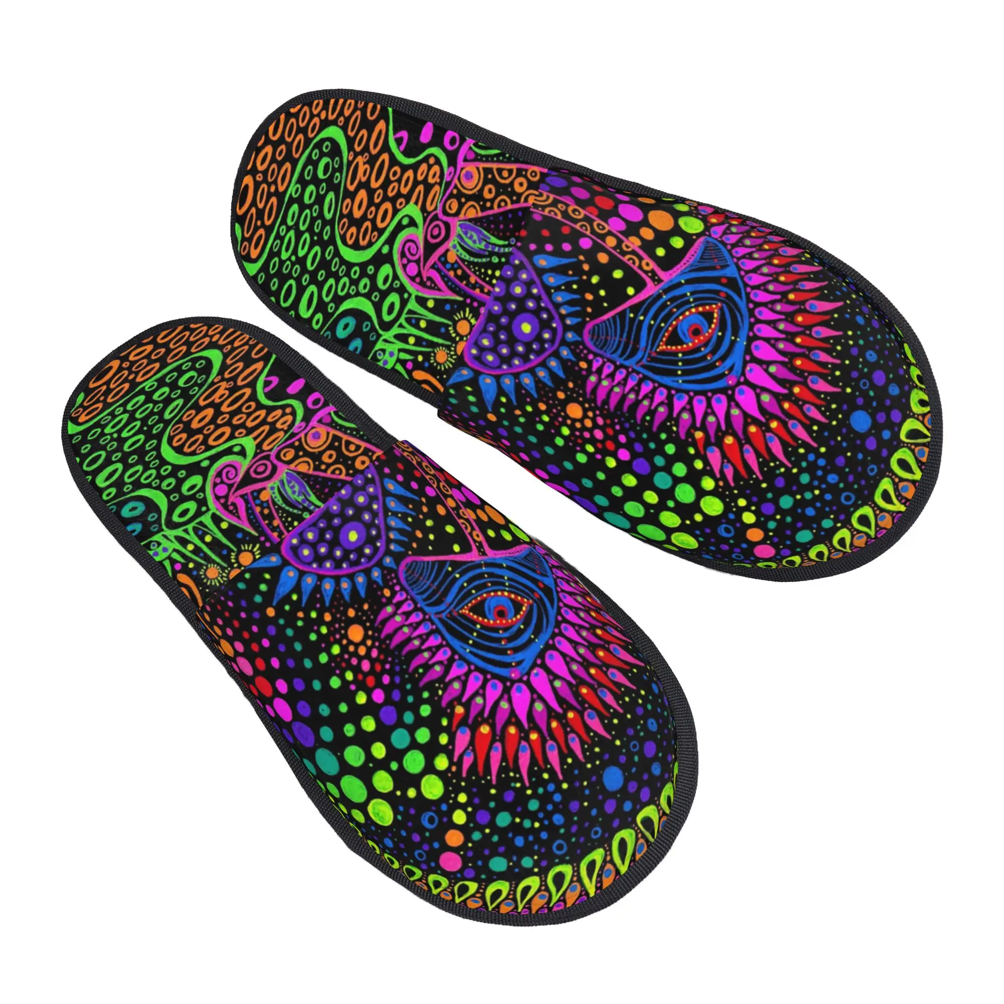 Chaussons d'intérieur chauds en coton antidérapants pour femmes, couples, familles, chambres, dortoirs et appartements, avec imprimé champignons magiques psychédéliques.
