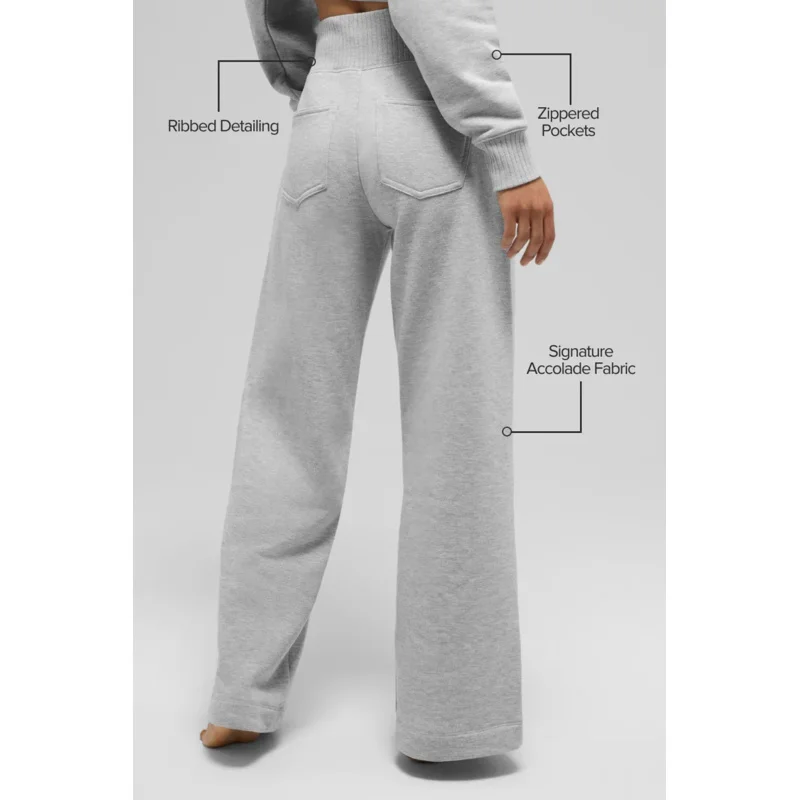 Women High Waist Knit Patchwork Fleece Lined Wide Leg Stacking Pants Elegant Slim Fit Winter Trousers Old Money Style Warm