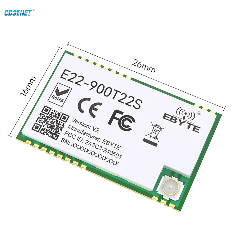 Lora UART 868 MHz 915 MHz E22-900T22S LoRa Netzwerk RSSI Wireless Transceiver 22 dBm SMD IPEX Stempelloch TCXO RF Modul