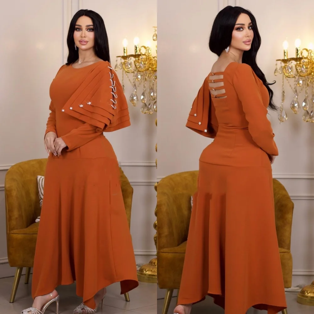 

Jiayigong Jersey Beading Tiered Draped Cocktail Party A-line O-Neck Bespoke Occasion Gown Midi Dresses Saudi Arabia