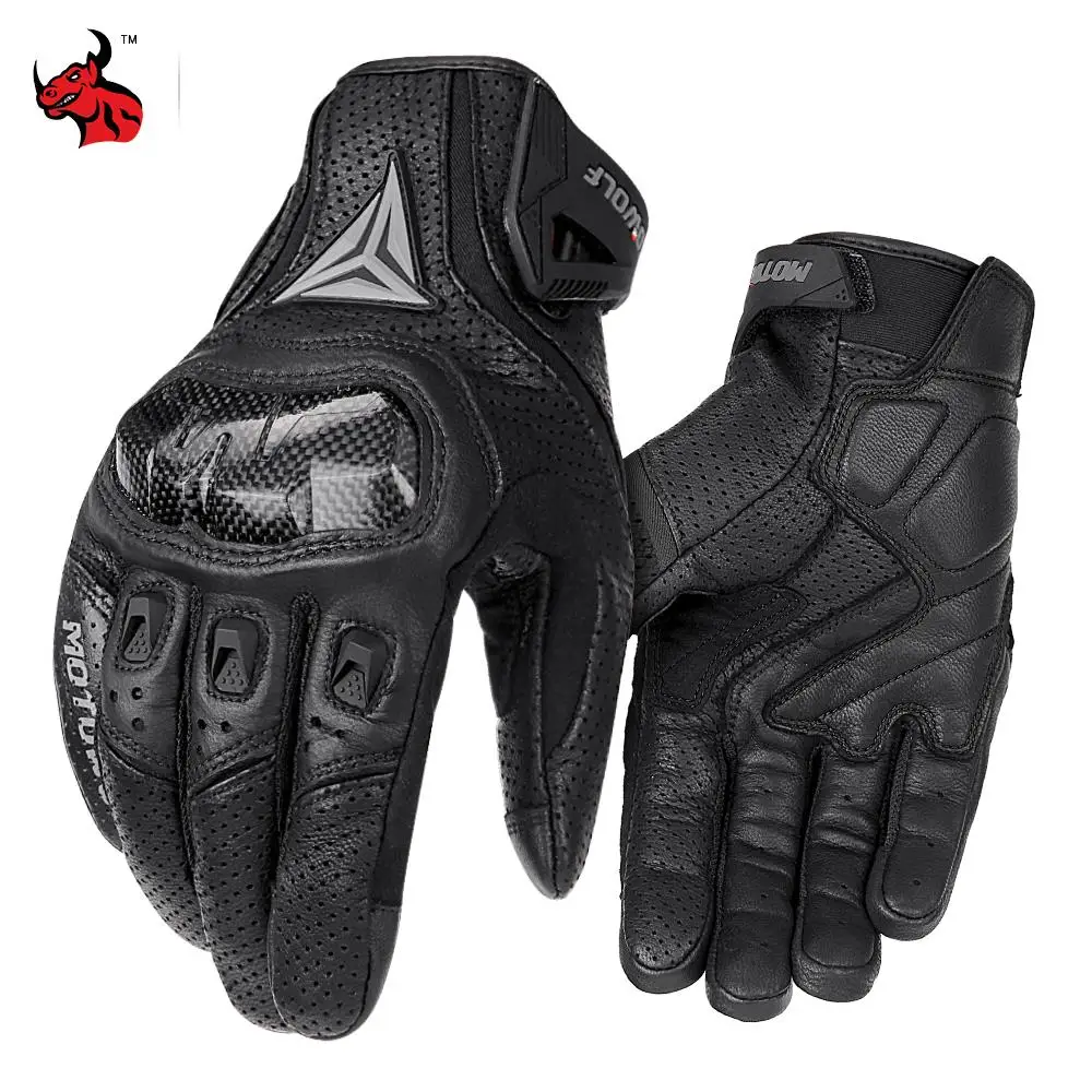 

Breathable Genuine Leather Motorcycle Gloves Racing Gloves Men's Motocross Gloves Guantes Moto Touch Screen Finger Carbon Shell