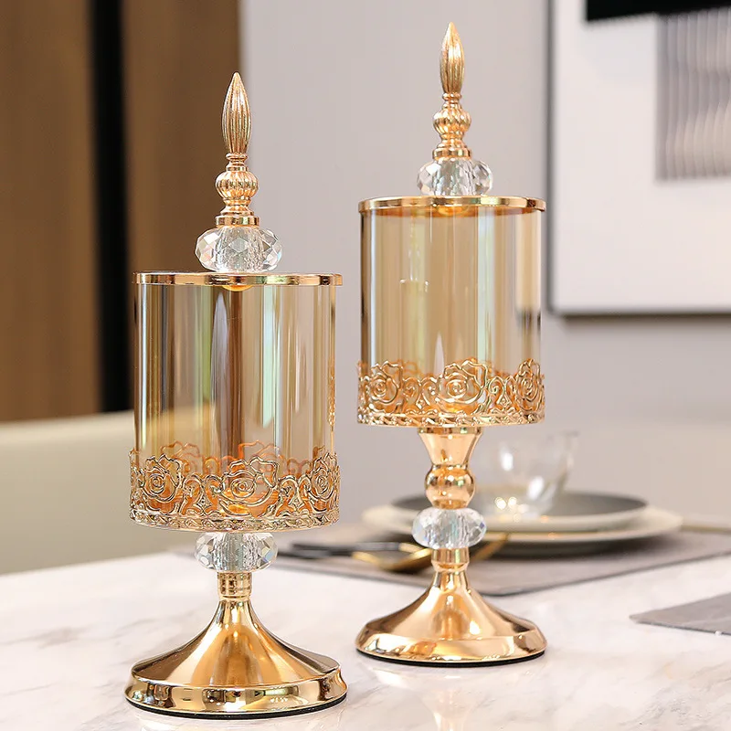Luxury Glass Jar European Style Glass Candy Can Home Decoration Tea Table Storage Can Storage Tank With Lid