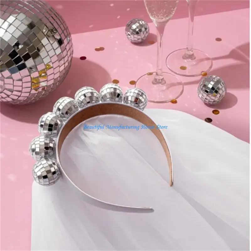 E56A повязка на голову в виде диско-шара с вуалью невесты, которая будет поясом и фатой, свадебный душ, фата, фата невесты в