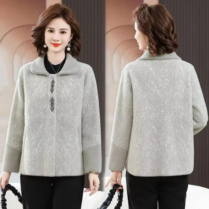 New Autumn Winter Imitation Mink Velvet Wool Coat Women High-Quality Woolen Jacket Knitted Cardigan Outerwear Female Overcoat