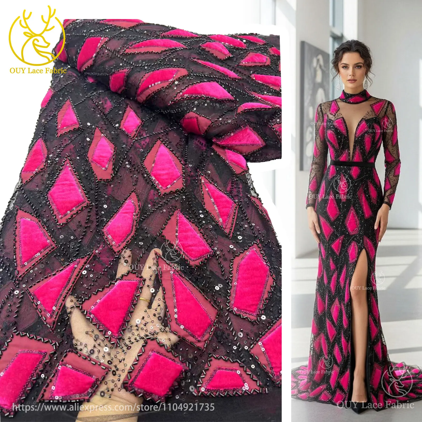 Latest French Velvet Beaded Lace Fabric 2025 African Sequined Mesh Lace Fabric For Sewing Bridal Gowns And Wedding Dresses