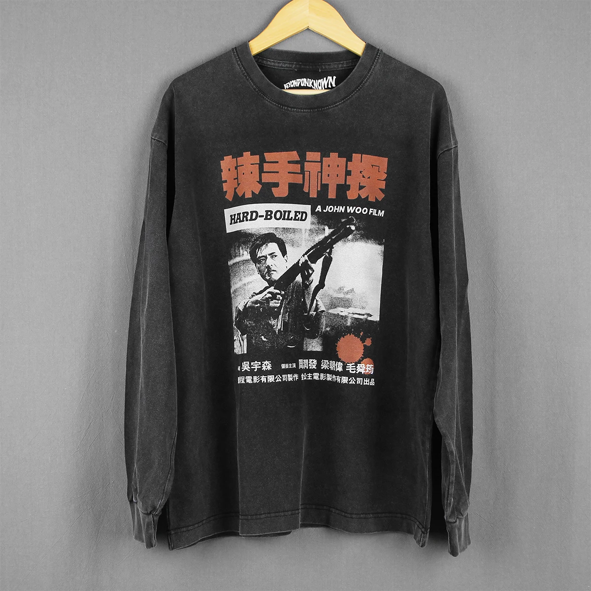 Hard-Boiled T-Shirt HK Movie  John Woo Yun-Fat Chow The Killer A Better Tomorrow Men Summer Washed Long Sleeves Cotton Tee Shirt