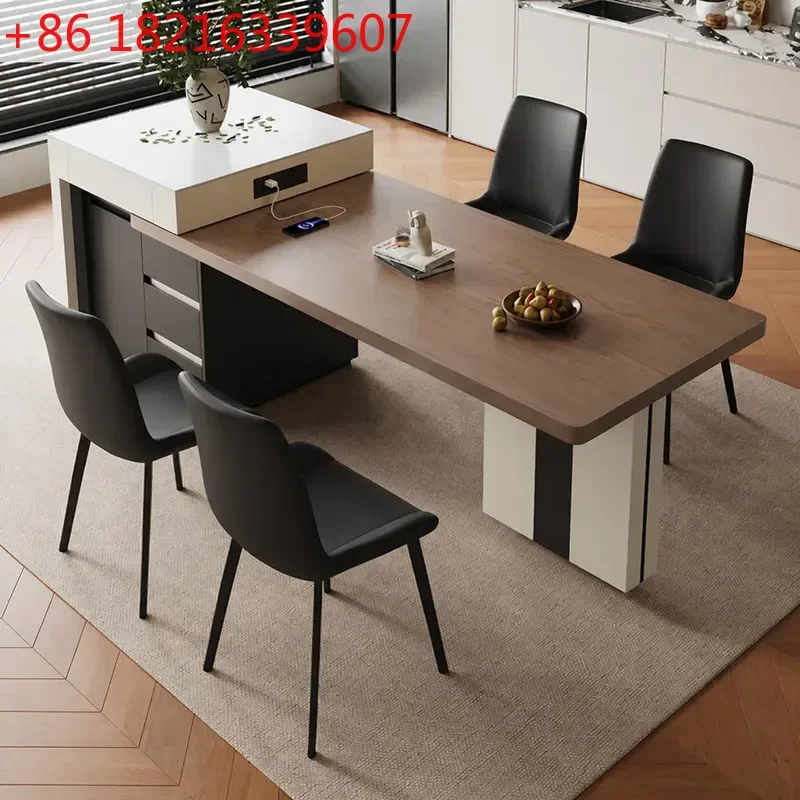 YAOLarge Retractable Sintered Stone Dining Table Multi Functional Kitchen Island with Storage Modern Household Extendable Rock