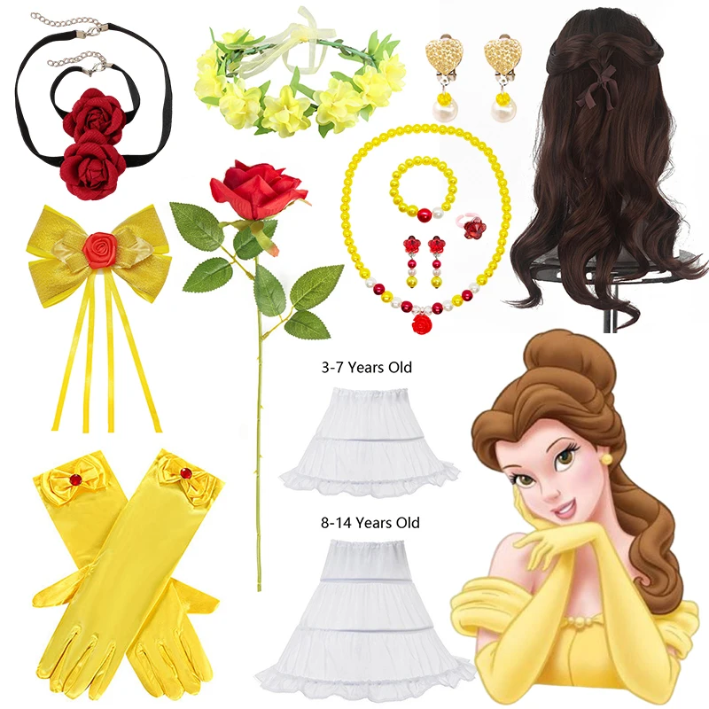 

Disney Beauty and the Beast Belle Princess Role Play Headwear Costume Accessory Wig Hairpin Crown Birthday Dress up Accessories