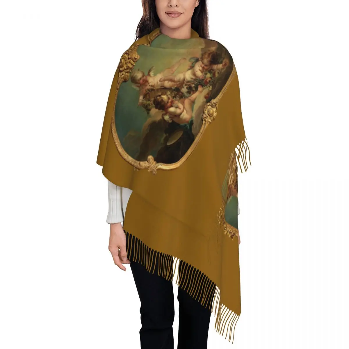 Custom Print Allegory Of Autumn Scarf Women Men Winter Fall Warm Scarves Boucher Rococo Renaissance Shawls Wraps