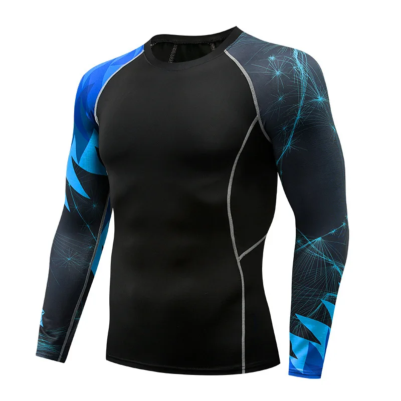 Compression Shirt Men Printed Sports Fitness Tight Training Top Running Long Sleeve T-shirt Workout Clothes Sportswear Gym Wear