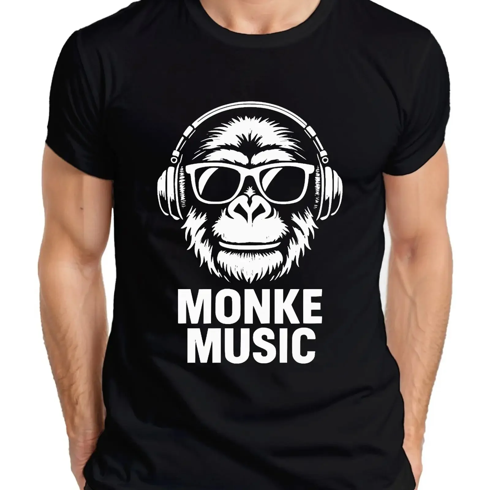 Monke Music Affe Kopfhörer DJ Brille Lustig Meme Urban Retro Herren T Shirt vintage Washed Breathable Versatile streetwear