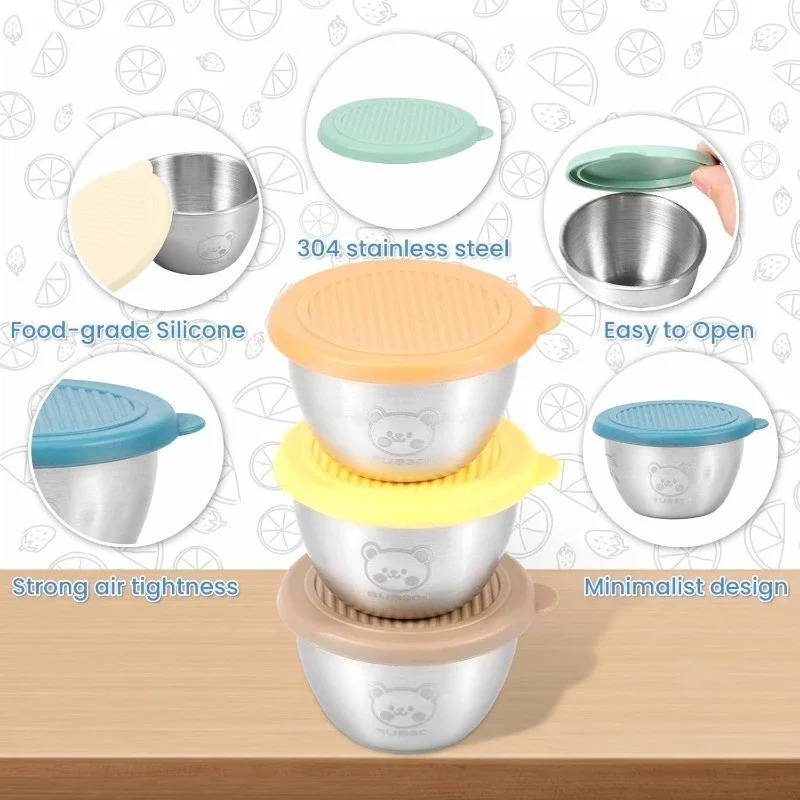 الفولاذ المقاوم للصدأ حاوية صلصة صندوق كوب توابل مع أغطية المتاح جزء الكؤوس سلطة خلع الملابس التوابل منظم مطبخ صغير #4