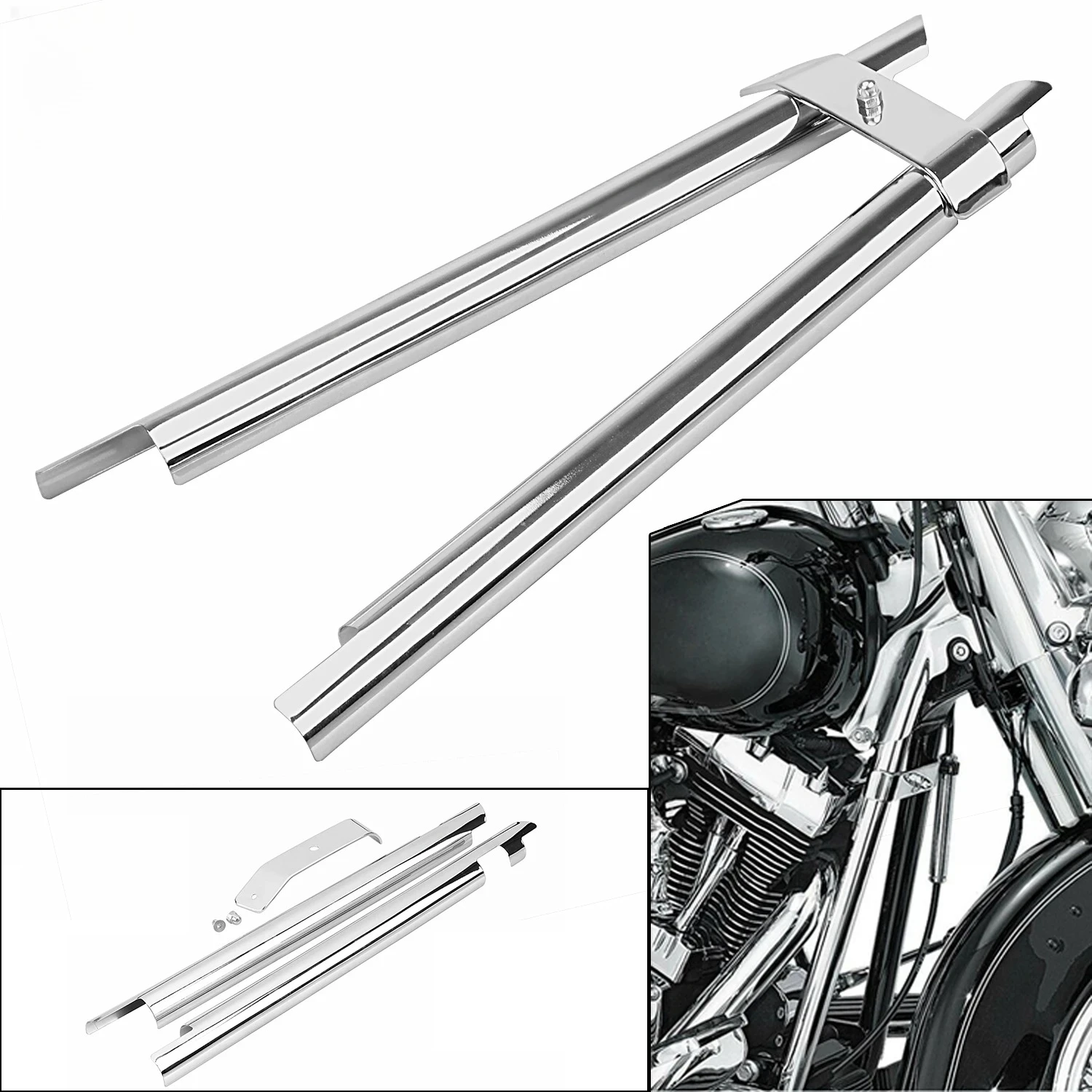 Down Tube Frame Covers Accent Trim Fit For Harley FLS Softail Slim Heritage Fat Boy Deluxe Cross Bones Springer Classic Chrome