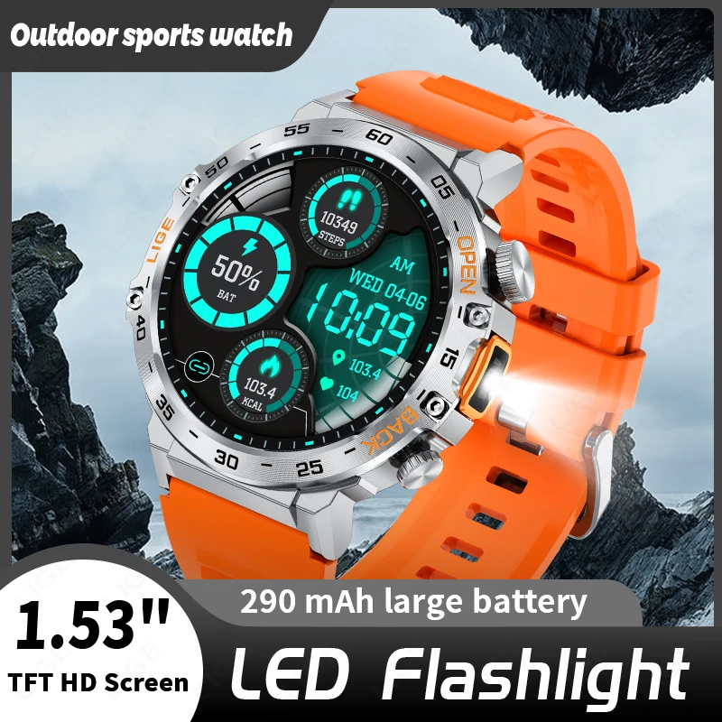 

LIGE Смарт-часы для мужчин 360*360 AMOLED HD экран водостойкие спортивные часы для фитнеса фонарик мужские умные часы для Andrio IOS 2026