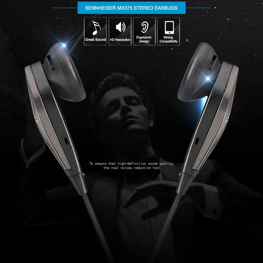 Sennheiser MX375 wired in ear headphones with high quality and high resolution, black MX 375 powerful bass, noise isolation