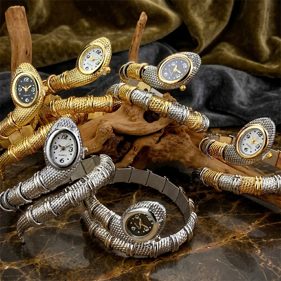 Adjustable Wrist Watch for Woman Ladies Watch - Retro Snake-Wrapped Bangle Timepiece