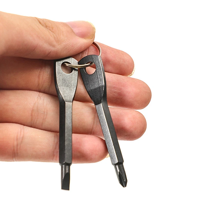 2pcs Portable Phillips & Slotted Screwdriver Key Ring Set Multi-Functional Mini Pocket Repair Tool Gadget for Camping Accessorie
