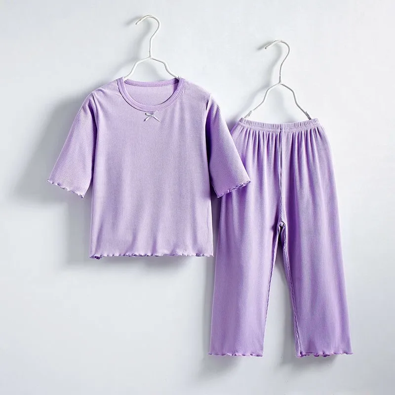 2026 Girls' Ice Silk Pajama Set Thin Children's Modal Home Clothes Middle and Small Children's Summer Clothes Cute Style
