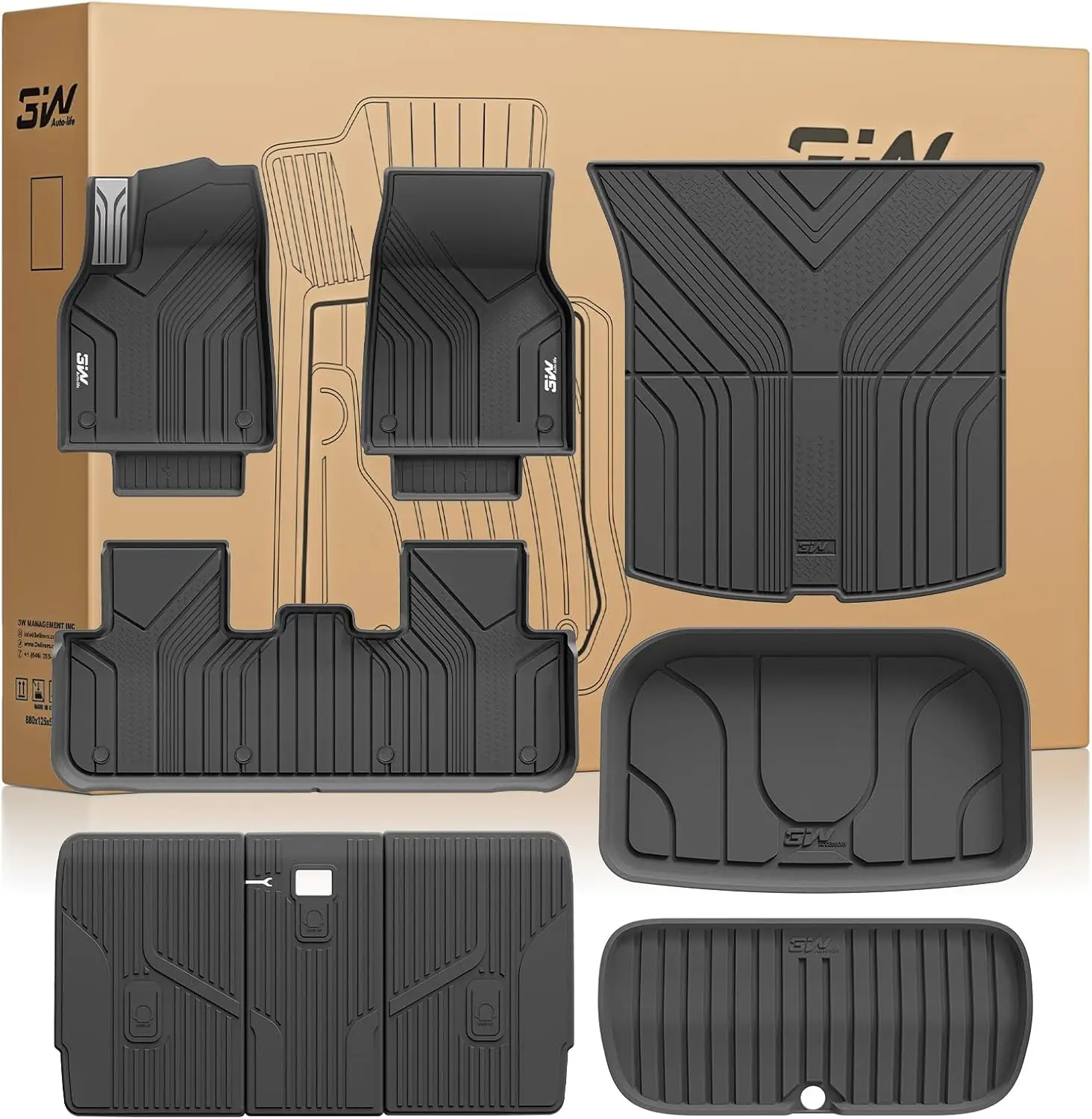 

3W TPE Floor Mats Full Set for Tesla Model Y 2025-2026, Waterproof Car Liners with Storage Space