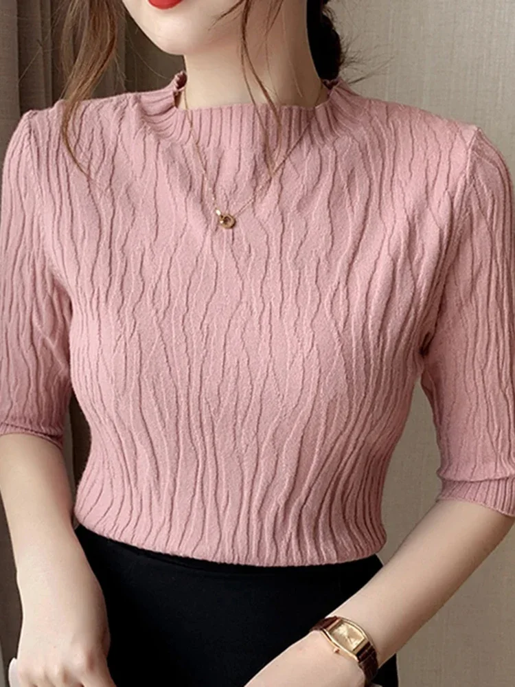 Casual Slim Fit Solid Color Women's Sweater Spring Summer Korean Fashion Multi Color Women Round Neck Knitted Pullover Underwear