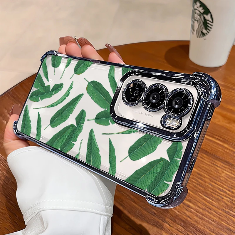 

Silicone Soft Phone Case For Huawei Honor X5B X6B X8B X9B X5C Plus X7C X6C X8C X9C Shockproof Plating Pattern Leaves Cover