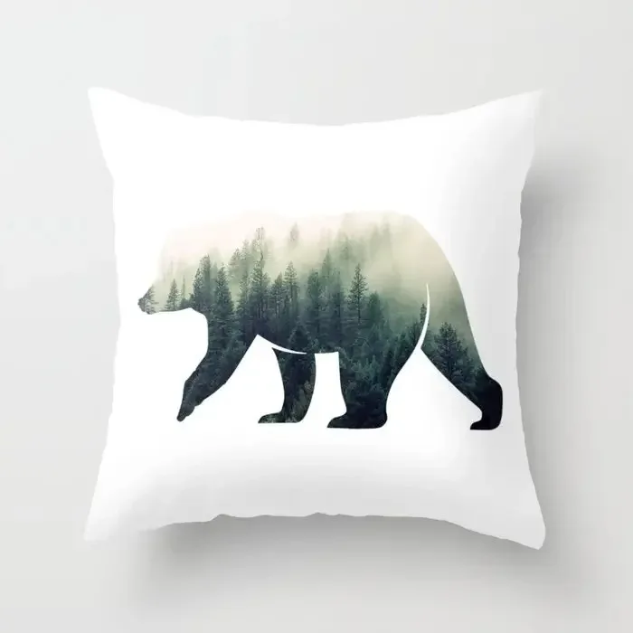 Animal Bear Deer Outline Print Pillowcase Square Car Sofa Office Cushion Pillowcase