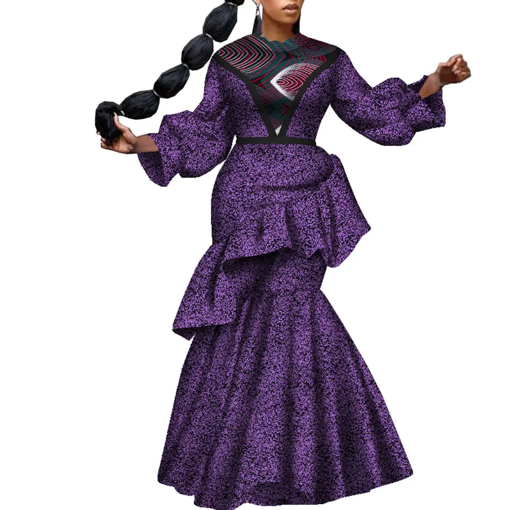 Customize BintaRealWax African Clothes for Women Long Sleeve Dresses Ankle-length Skirt African Women Print Wax Suits WY9017
